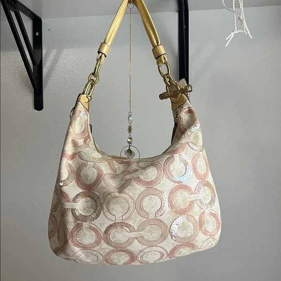 Coach Kristen Pink and Cream Sequin Shoulder Bag - Picture 2 of 15